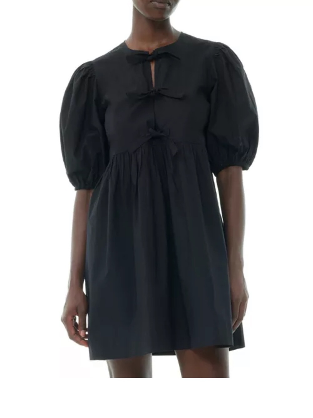 GANNI | Black Cotton Poplin Tie String Mini DressPuff Dress | Size S